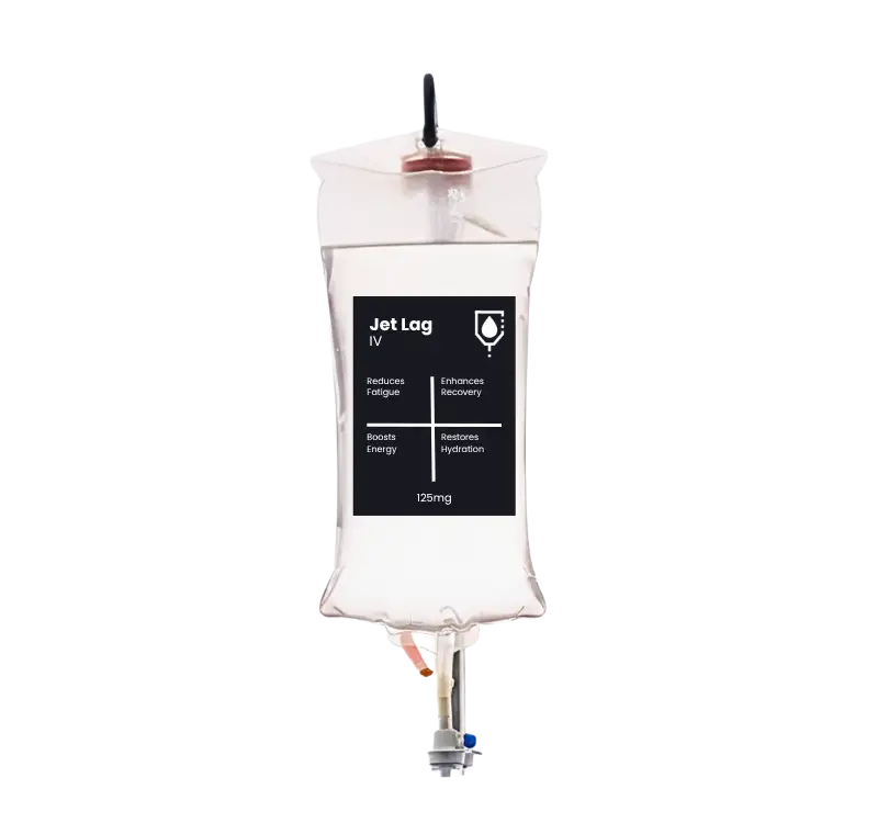 Jet Lag IV Treatment bag with vitamins and electrolytes
