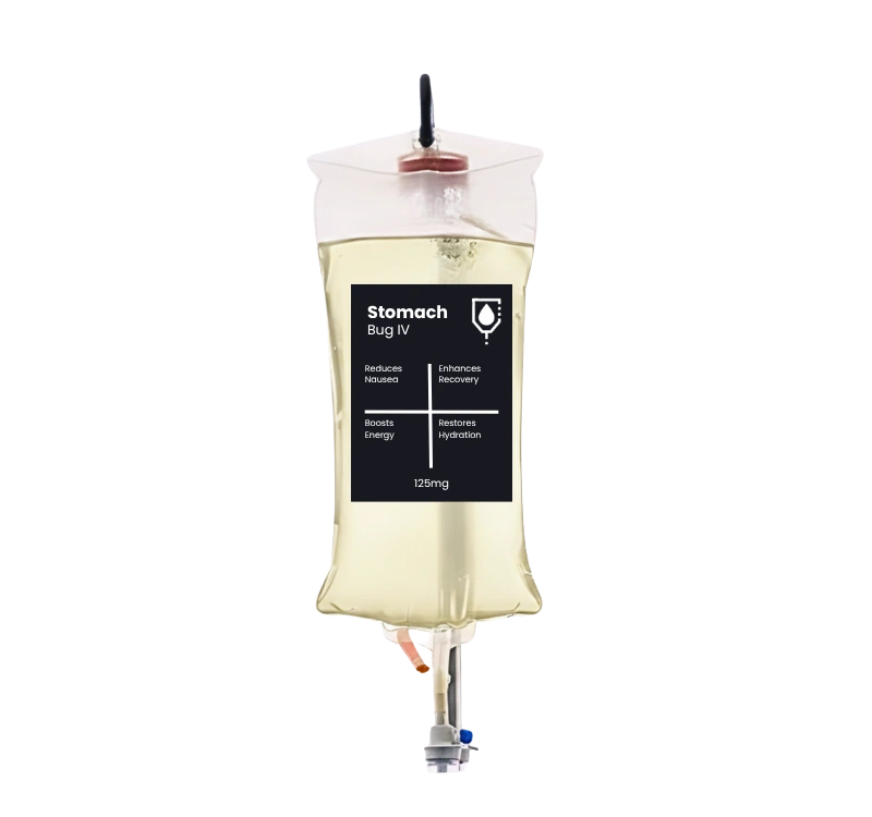 Stomach Bug IV treatment bag with B-complex vitamins, electrolytes and vitamin C