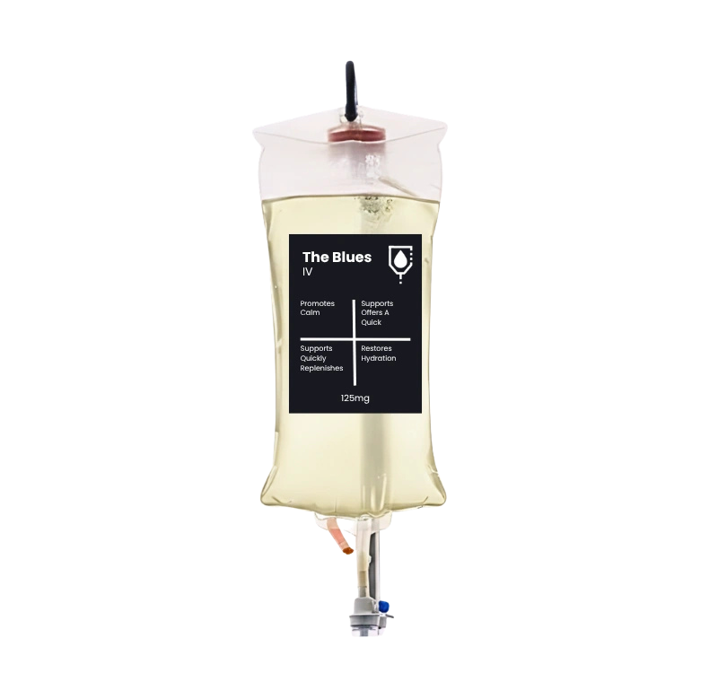 The Blues IV treatment bag with B-complex vitamins, dexpanthenol, pyridoxine and taurine